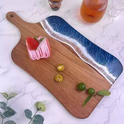 Wave Resin Cheese Board – Spliced Acacia Wood Cutting Board for Cheese, Steak, and Fruit Serving - 1