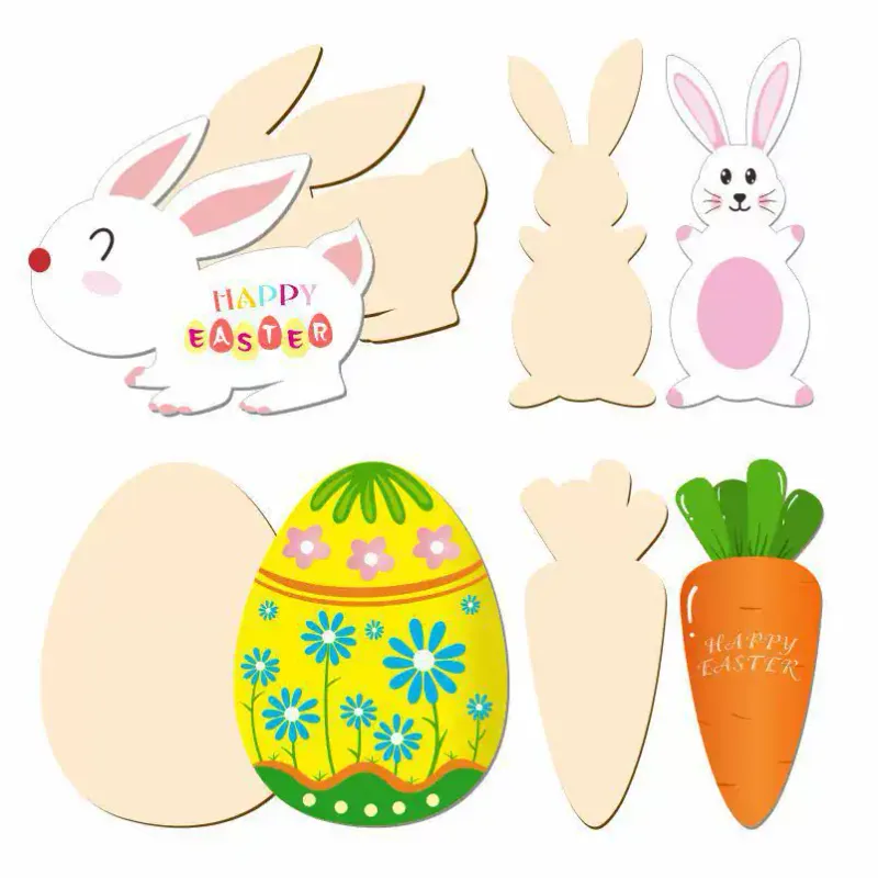 Wooden Easter Egg Painting Kit with Bunny Cutouts – DIY Craft Set for Kids - Image 1