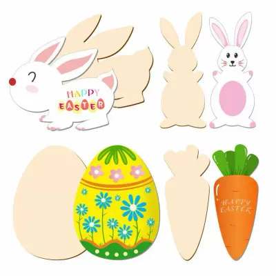 Wooden Easter Egg Painting Kit with Bunny Cutouts – DIY Craft Set for Kids - 1