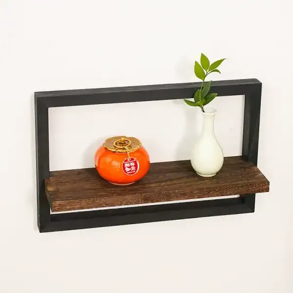 In-Stock Wooden Wall Shelf – Wall-Mounted Square Frame Plant Holder for Living Room, Rustic Wood Wall Shelf Decor - Image 3
