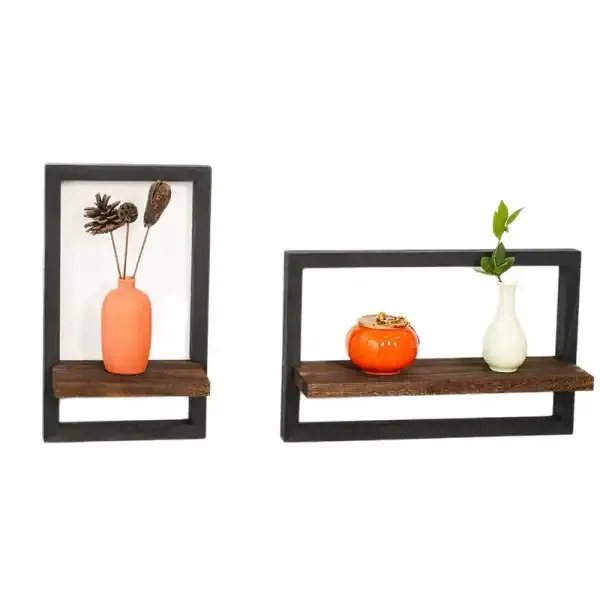 In-Stock Wooden Wall Shelf – Wall-Mounted Square Frame Plant Holder for Living Room, Rustic Wood Wall Shelf Decor - Image 4