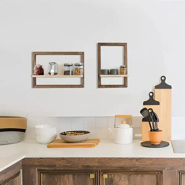 In-Stock Wooden Wall Shelf – Wall-Mounted Square Frame Plant Holder for Living Room, Rustic Wood Wall Shelf Decor - Image 5