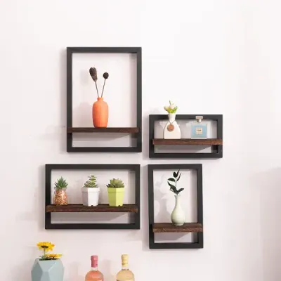 In-Stock Wooden Wall Shelf – Wall-Mounted Square Frame Plant Holder for Living Room, Rustic Wood Wall Shelf Decor - 8