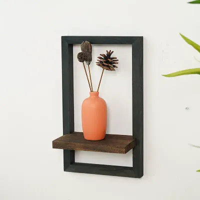 In-Stock Wooden Wall Shelf – Wall-Mounted Square Frame Plant Holder for Living Room, Rustic Wood Wall Shelf Decor - 1