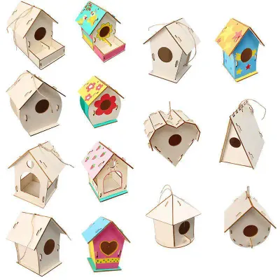Handmade Wooden Birdhouse DIY Painting Kit for Kids Outdoor Hanging Bird Cage - 1