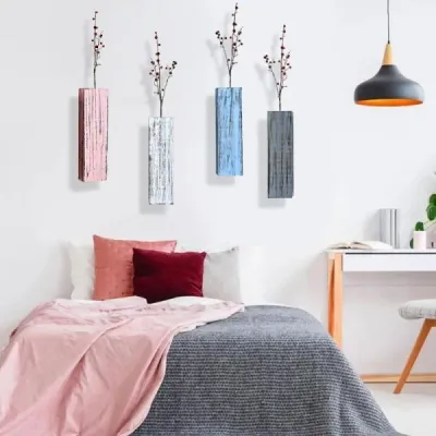 Colorful Distressed Wooden Wall Vase for Dry Flowers & Greenery – Rustic Wall Mounted Home Decor - 2