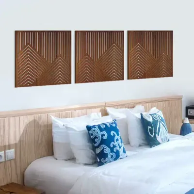 Geometric Landscape Hollow Wooden Wall Art Set – Nordic Style Birch Wood Decor Panels - 3