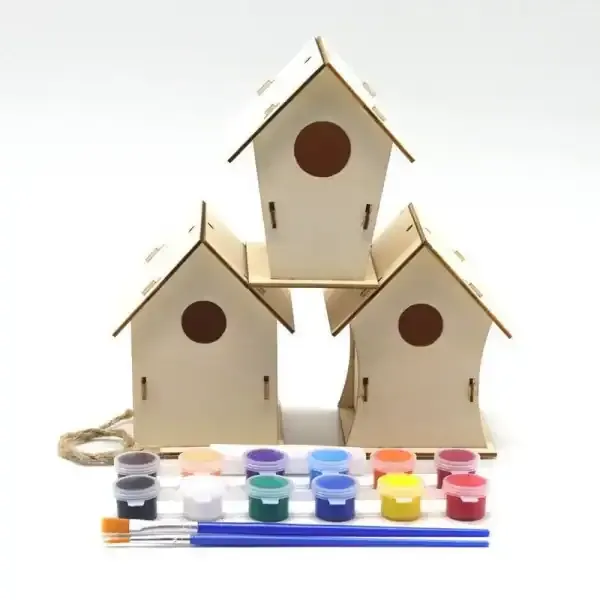 Handmade Wooden Birdhouse DIY Painting Kit for Kids Outdoor Hanging Bird Cage - Image 3