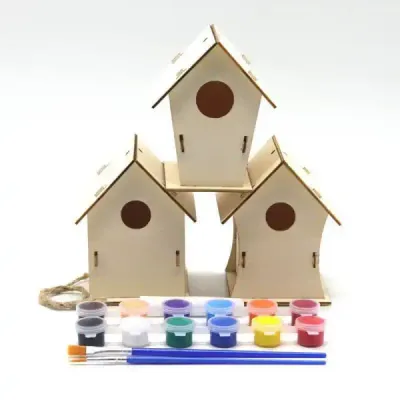 Handmade Wooden Birdhouse DIY Painting Kit for Kids Outdoor Hanging Bird Cage - 3