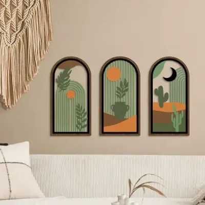 Boho Geometric Abstract Arch Hollow Wooden Wall Art for Living Room Decor - 3