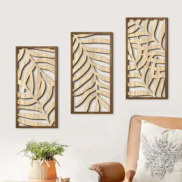 Wooden Boho 3-Piece Wall Art Set – Farmhouse Geometric Hanging Decoration - Image 3