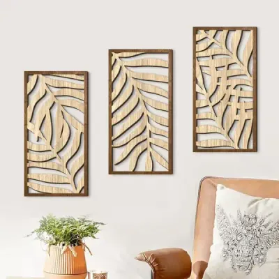 Wooden Boho 3-Piece Wall Art Set – Farmhouse Geometric Hanging Decoration - 3