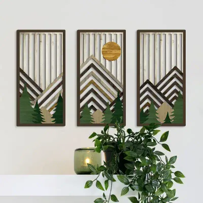 Rustic Wooden Wall Hanging Set of 3 – Round Hollow American Country Style Wall Decor - 5