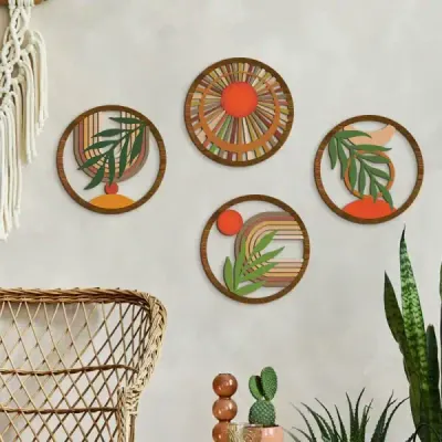 Bohemian Wooden Wall Art Set – Rustic Hollow Design Decorative Wall Hangings for Bedroom or Living Room - 4