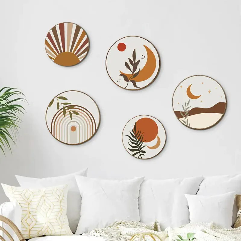 Bohemian Wooden Wall Art Decor – Rustic Botanical Hanging Farmhouse Wall Decor Set - Image 1
