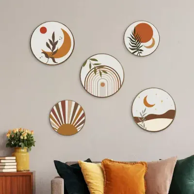 Bohemian Wooden Wall Art Decor – Rustic Botanical Hanging Farmhouse Wall Decor Set - 4