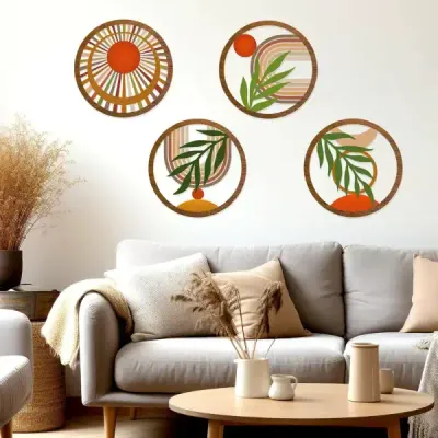 Bohemian Wooden Wall Art Set – Rustic Hollow Design Decorative Wall Hangings for Bedroom or Living Room - 2