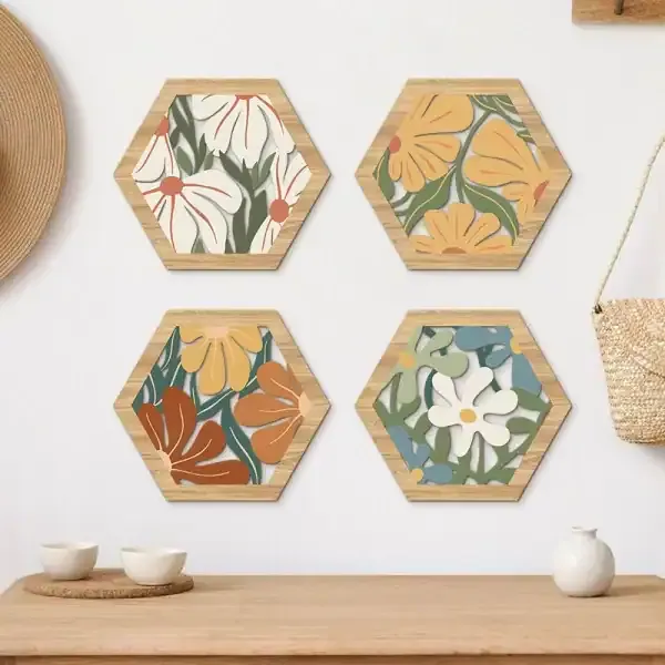 Bohemian Floral Wooden Wall Hanging Decor in Morandi Geometric Style - Image 3