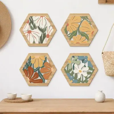 Bohemian Floral Wooden Wall Hanging Decor in Morandi Geometric Style - 3