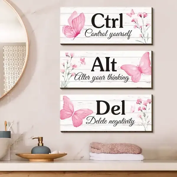 Pink Butterfly Wooden Wall Hanging Signs for Home and Office Decor - Image 3