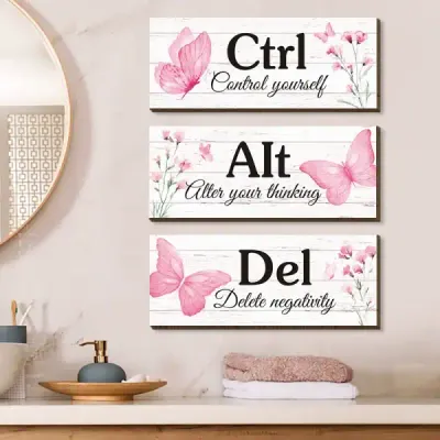 Pink Butterfly Wooden Wall Hanging Signs for Home and Office Decor - 3
