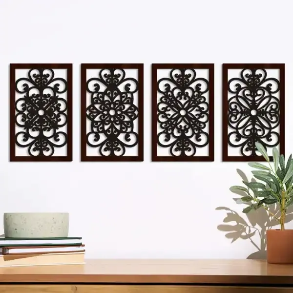 Modern Minimalist Hollow Wood Leaf Wall Art Set of 4 – Carved Wooden Hanging Decor Panels - Image 3
