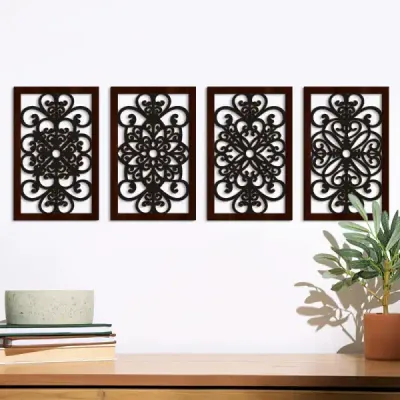 Modern Minimalist Hollow Wood Leaf Wall Art Set of 4 – Carved Wooden Hanging Decor Panels - 3