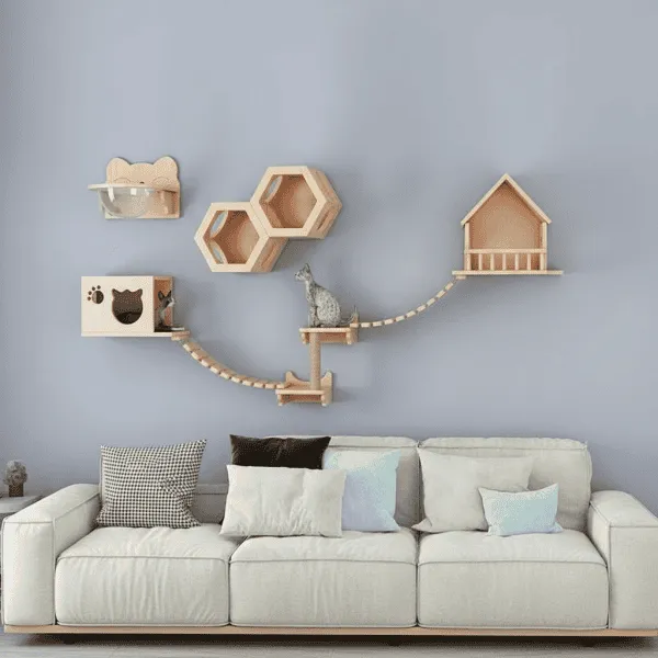 Premium Wall Mounted Cat Climbing System with Scratcher, Perches, and House – Integrated Cat Wall Furniture - Image 2