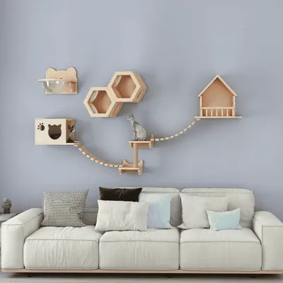 Premium Wall Mounted Cat Climbing System with Scratcher, Perches, and House – Integrated Cat Wall Furniture - 2