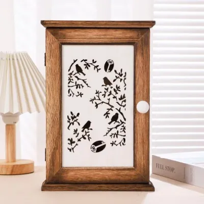 Vintage Key Holder Cabinet – Retro Solid Wood Key Storage Box for Living Room Decoration with Classic Wood Grain Design - 4