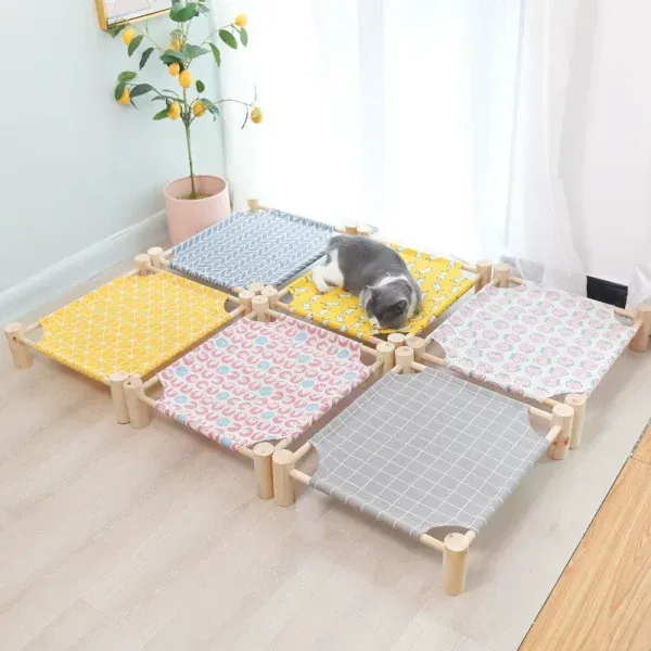 Summer Wooden Cat Cot Bed with Washable Linen Pad – Elevated, Stable, and Breathable Pet Rest - Image 2
