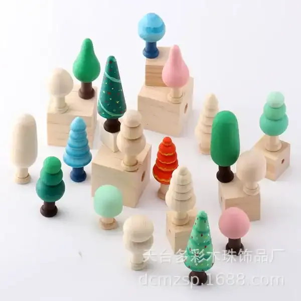 Wooden DIY Christmas Tree Craft Set for Kids – Unfinished Natural Wooden Forest Trees and Mushroom Figurines - Image 4