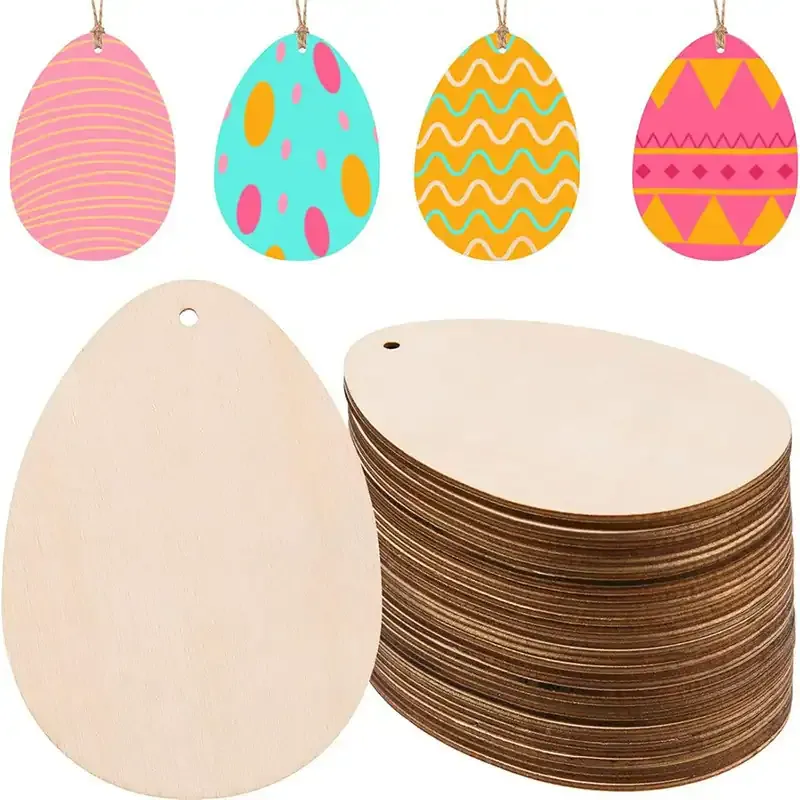 Easter Wooden Eggs Handmade DIY Oval Hollow Wood Pieces Holiday Decoration Accessories - Image 1