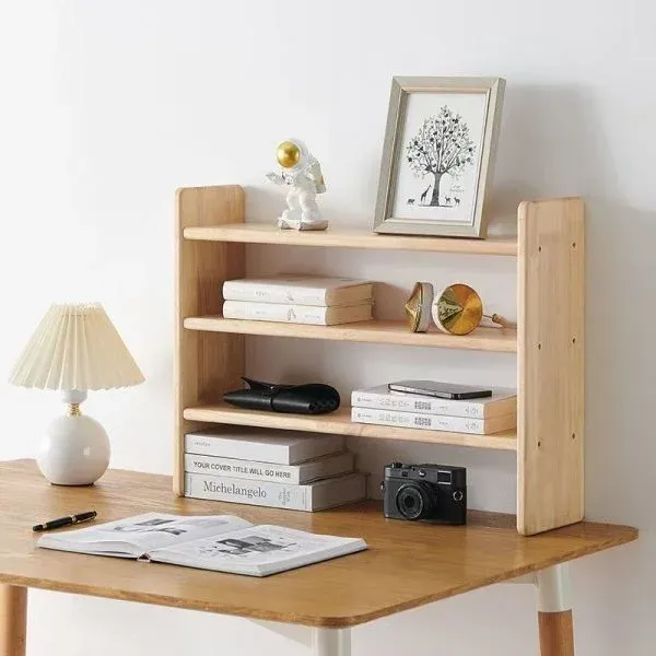 Wooden Desktop Storage Shelf for Desk Organizer, Small Bookshelf & Multilayer Display Stand - Image 2