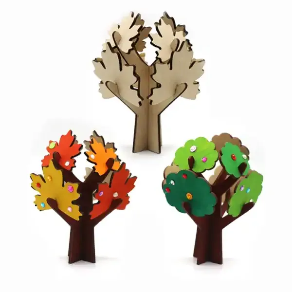 Children DIY Wooden Graffiti Tree – Maple Leaf & Round Leaf MDF Craft Kit - Image 2