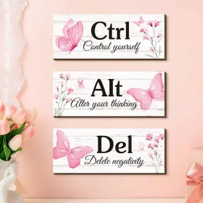 Pink Butterfly Wooden Wall Hanging Signs for Home and Office Decor - 2
