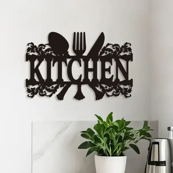 Modern Wooden Kitchen Wall Sign – Minimalist Hollow Cutlery Hanging Decoration - Image 2
