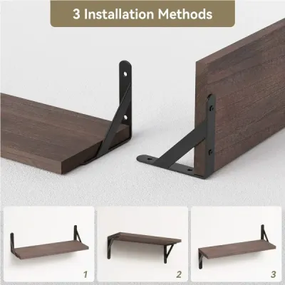 Rustic Farmhouse Wall Shelves Set – Solid Wood Floating Shelves for Living Room Decor & Storage - 4