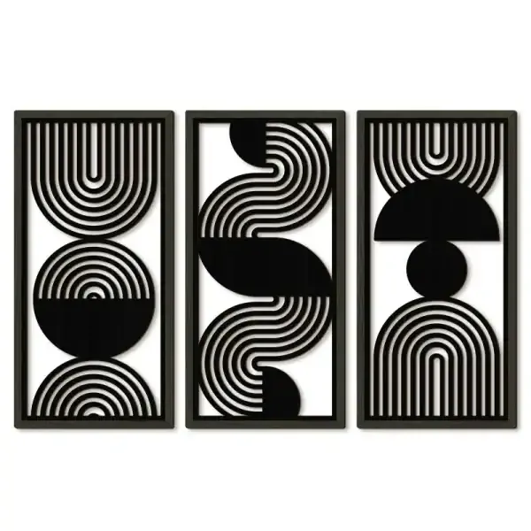 Modern Minimalist Black Line Wooden Wall Art Set for Living Room Decoration - Image 5