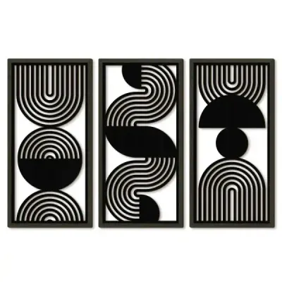 Modern Minimalist Black Line Wooden Wall Art Set for Living Room Decoration - 5