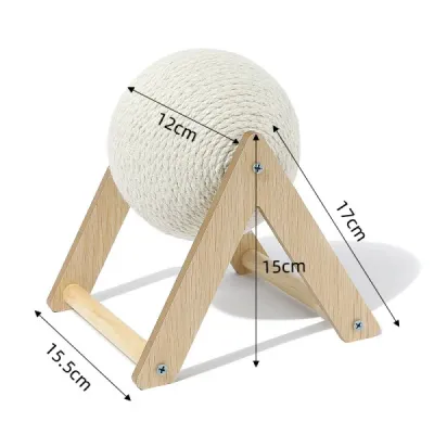 Sisal Cat Scratching Ball Toy with Wooden Stand – Vertical Wear-Resistant Pet Scratcher - 4
