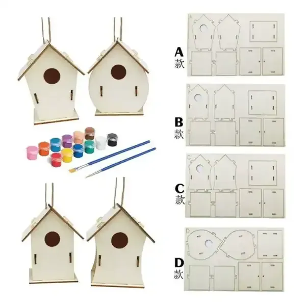 Handmade Wooden Birdhouse DIY Painting Kit for Kids Outdoor Hanging Bird Cage - Image 2