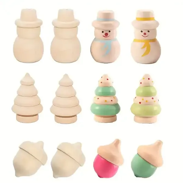 Wooden Christmas Tree and Snowman Figurines DIY Painting Craft Set - Image 2