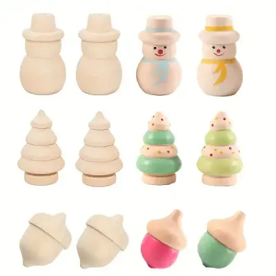 Wooden Christmas Tree and Snowman Figurines DIY Painting Craft Set - 2