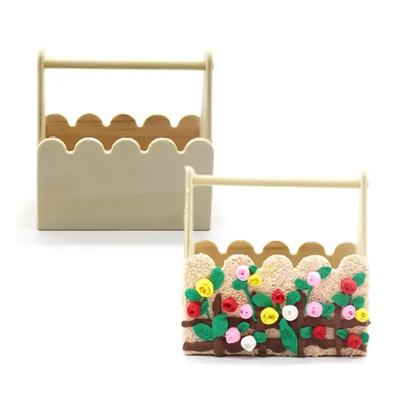 DIY Wooden Basket Blank for Kids Handcraft Painting and Clay Decoration – Mini Storage Box 12cm - Image 1