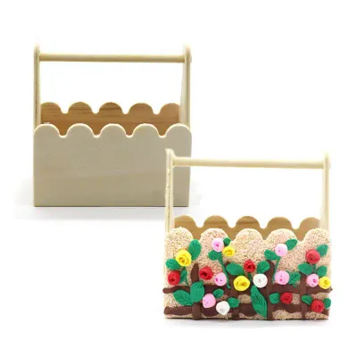 DIY Wooden Basket Blank for Kids Handcraft Painting and Clay Decoration – Mini Storage Box 12cm - 1