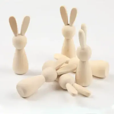 Easter Bunny DIY Wooden Painting Toys for Kids – Natural Wood Rabbit Figurines - 6