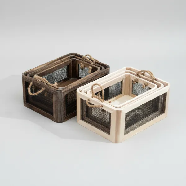 Rectangular Vintage Solid Wood & Metal Mesh Storage Crate | Rustic Iron Art Storage Box - Image 7