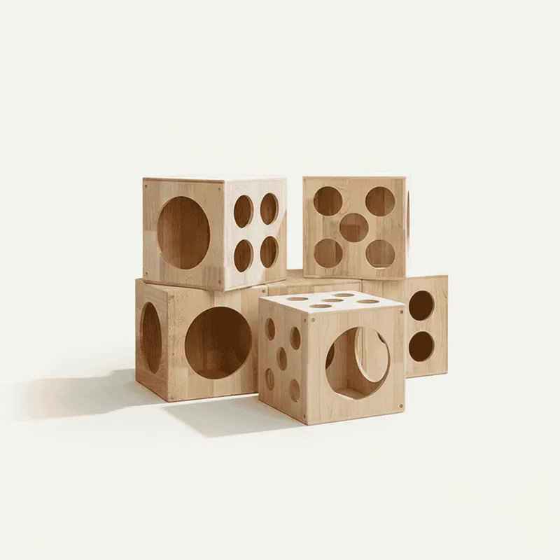Solid Wood Modular Cat Cubes – Creative Stackable Cat Play System & Hideaway - Image 1