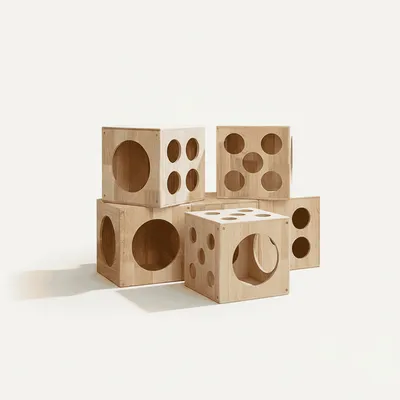 Solid Wood Modular Cat Cubes – Creative Stackable Cat Play System & Hideaway